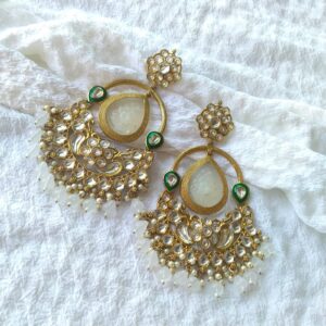 Royal Noor Kundan Chandbali Earrings with Jade & Pearl Drops