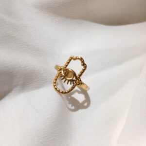 Lunara Evil Eye Heart Ring – Gold Plated Statement Band