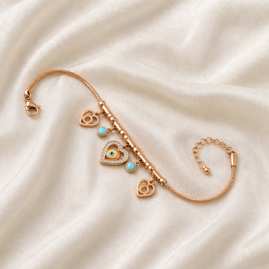 mahiv jewel “luna guard” evil eye & heart charm bracelet – gold minimal luxe
