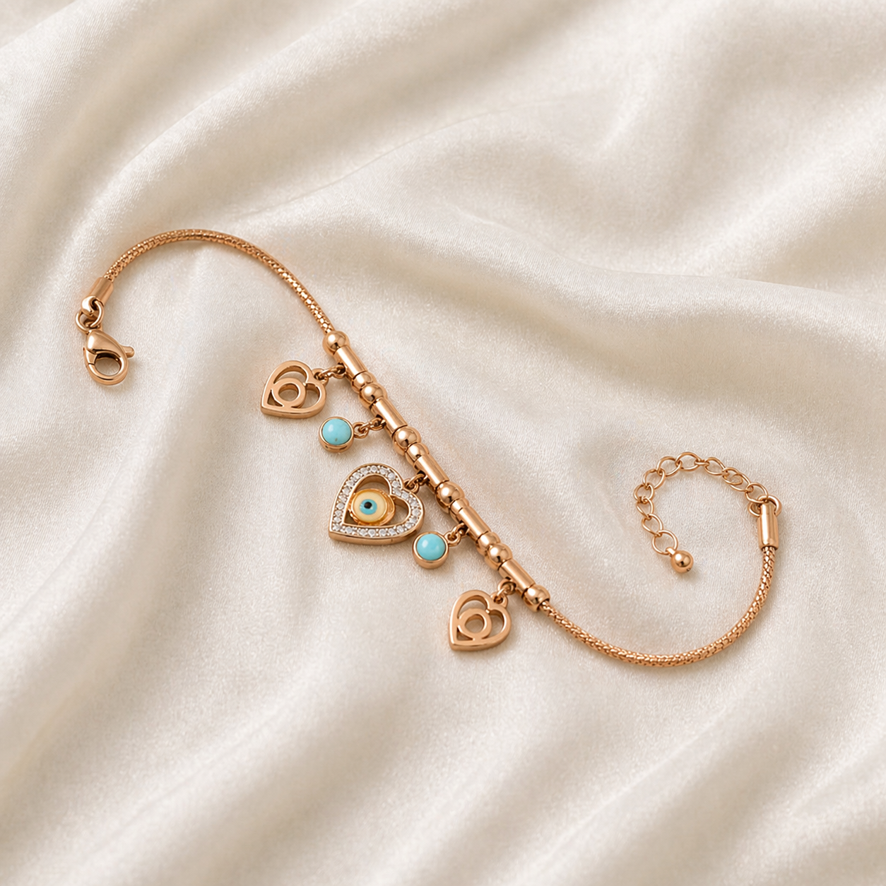 Mahiv Jewel “Luna Guard” Evil Eye & Heart Charm Bracelet – Gold Minimal Luxe