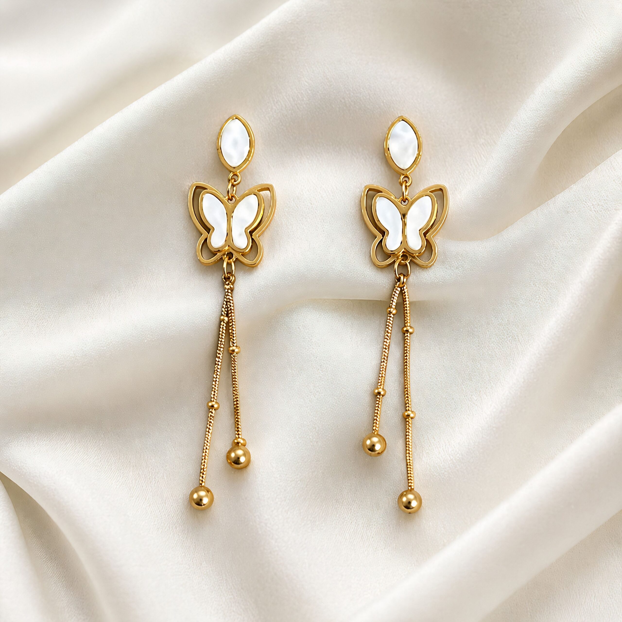 Butterfly Chain Drop Earrings – Gold Minimal Statement